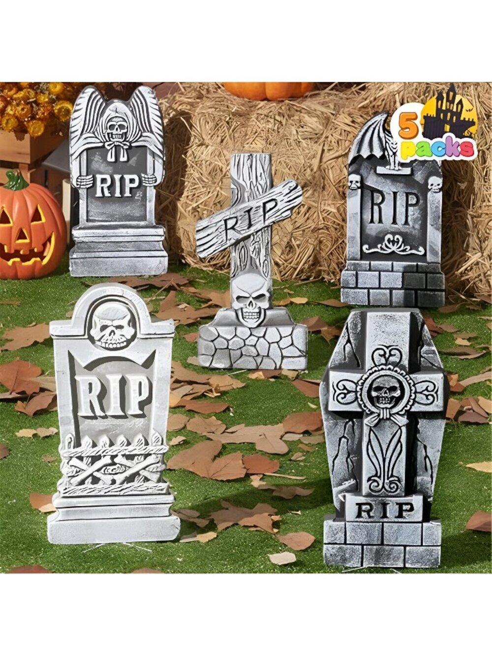 17” Halloween Foam RIP Graveyard Tombstones (5 Pack), Halloween